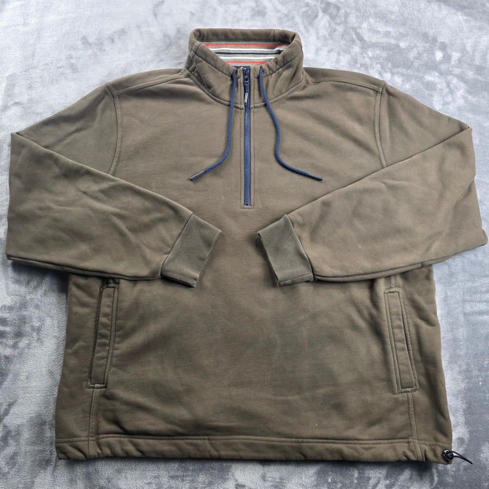 Orvis Quarter Zip Pullover Mens XL Brown Olive Drab Mock Neck Sweatshirt Pocket